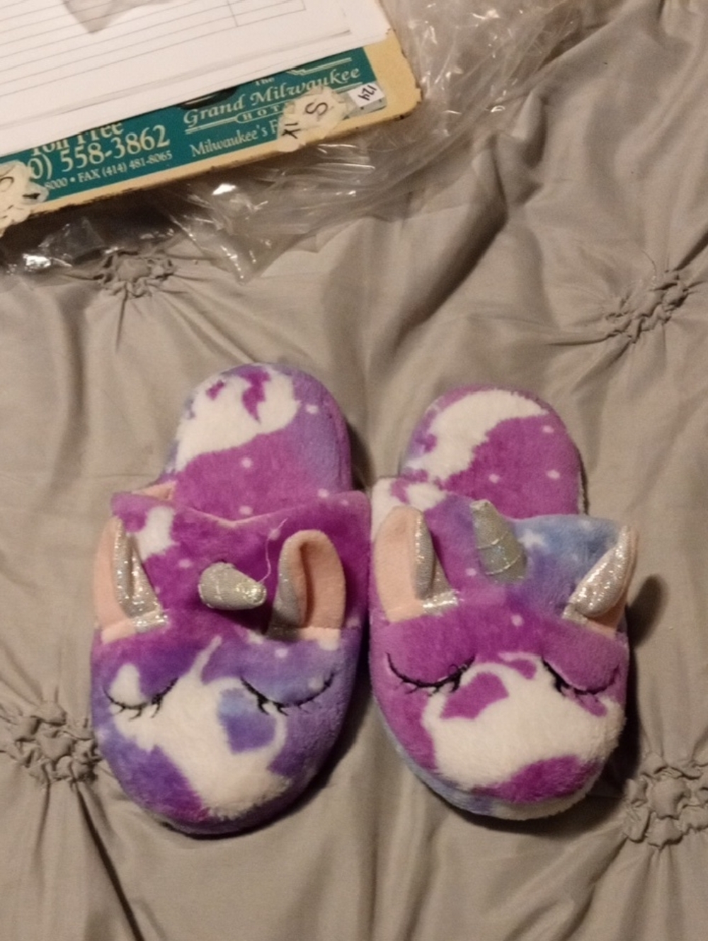 Kids Unicorn Plush Slippers - Purple Tie-Dye